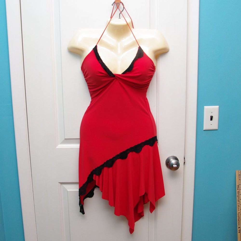 Y2k Vintage Red and black Spaghetti strap halter dress Small